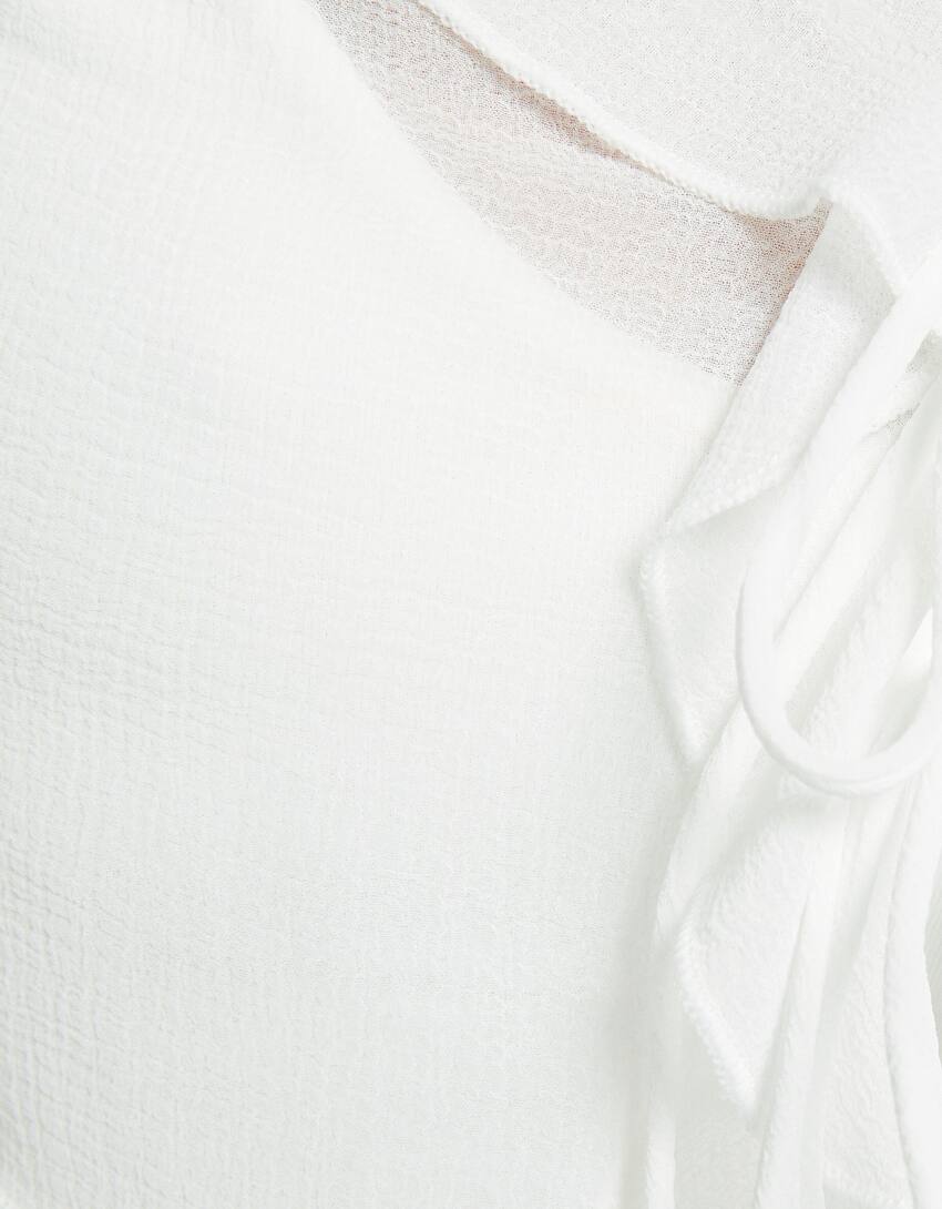 Chiffon ruffled long sleeve blouse-Cream-5