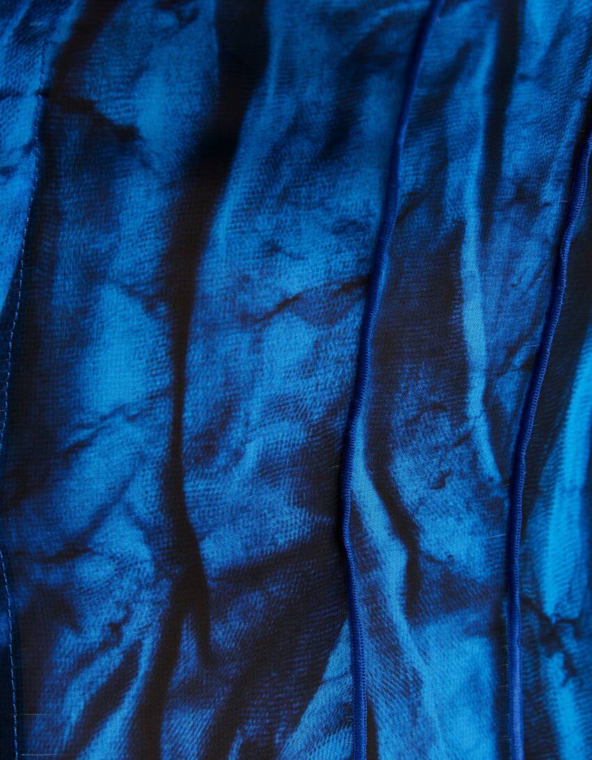 Printed long sleeve chiffon blouse-Blue-5