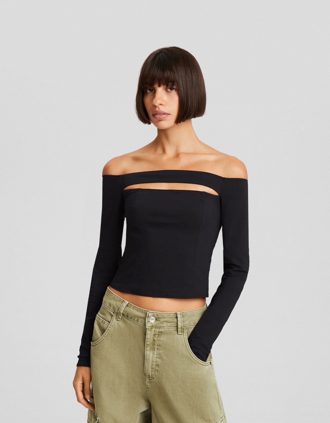 Bengaline blouse met lange mouwen en uitsnijding