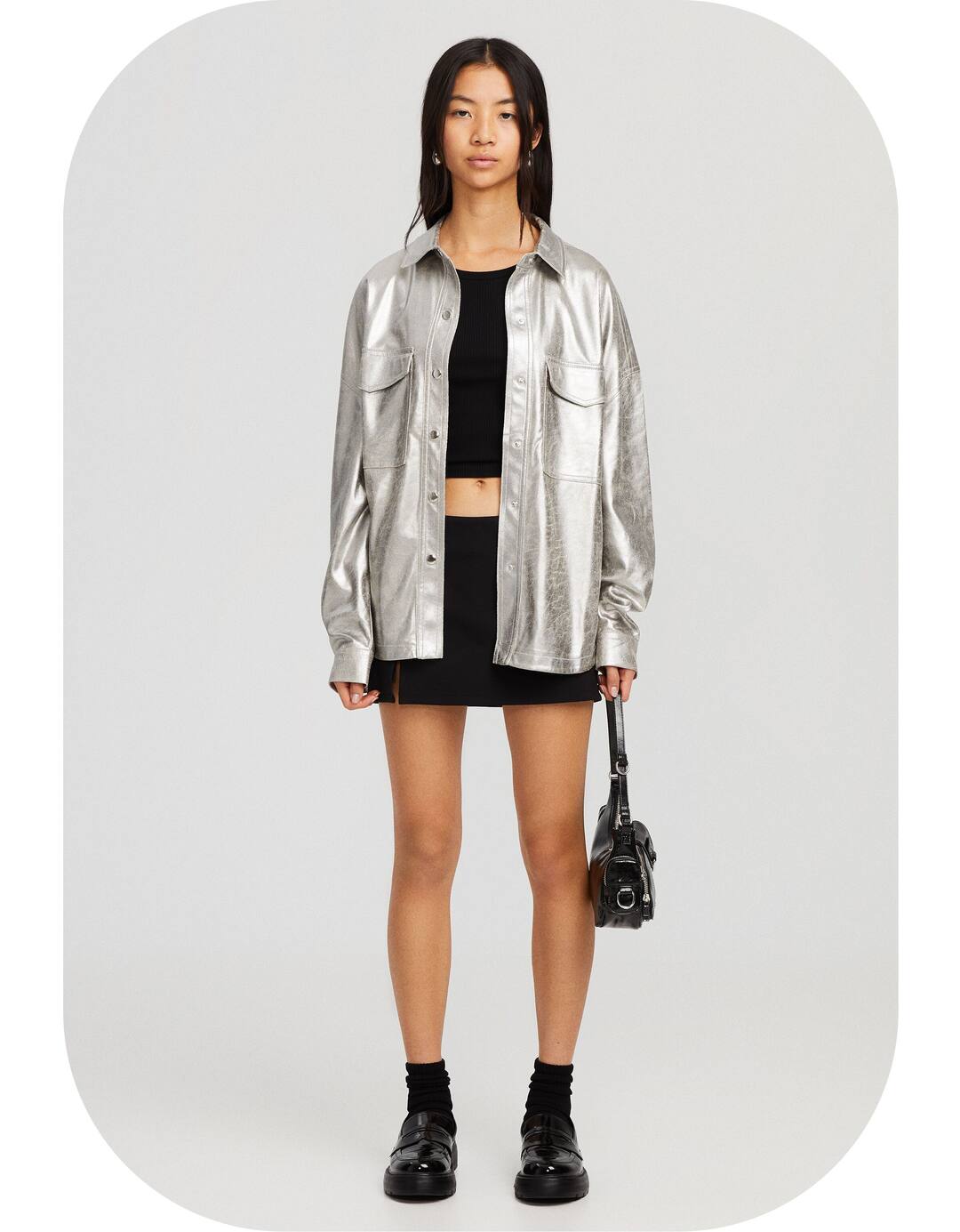 Long sleeve oversize metallic shirt