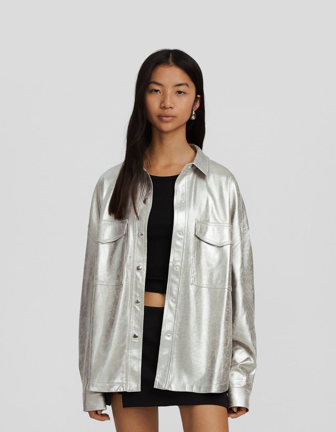Long sleeve oversize metallic shirt
