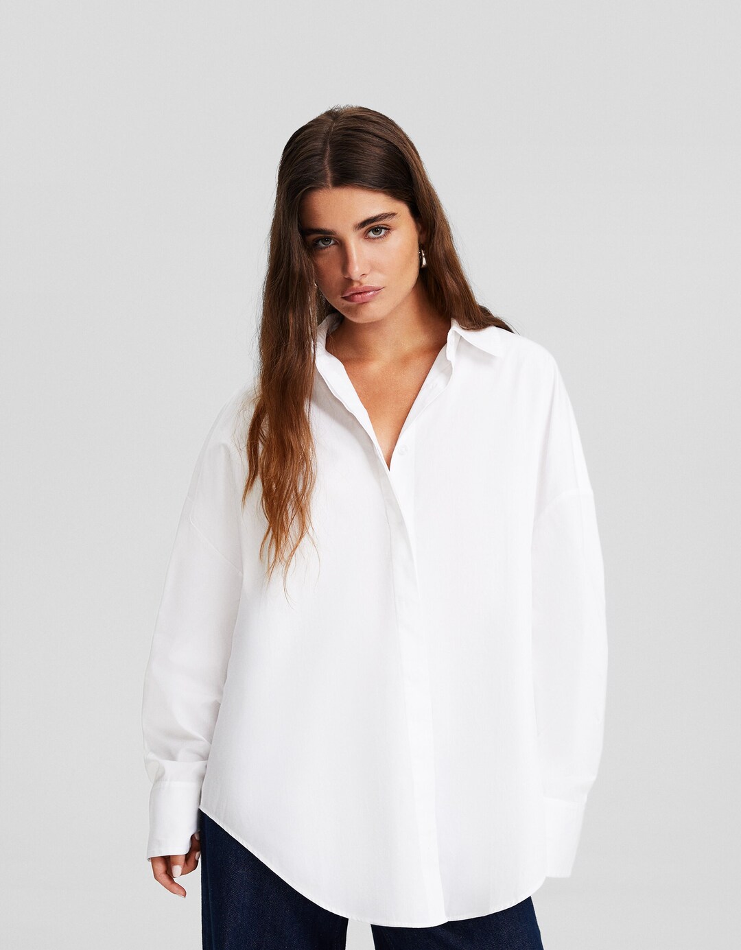 Langärmeliges Oversize-Hemd aus Popelin