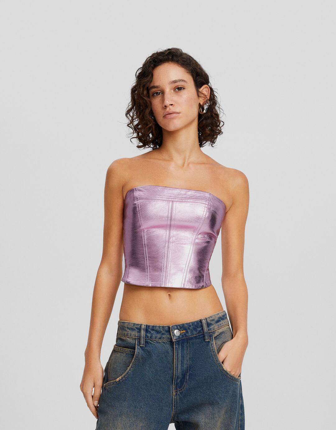 Metallic leather effect bandeau top