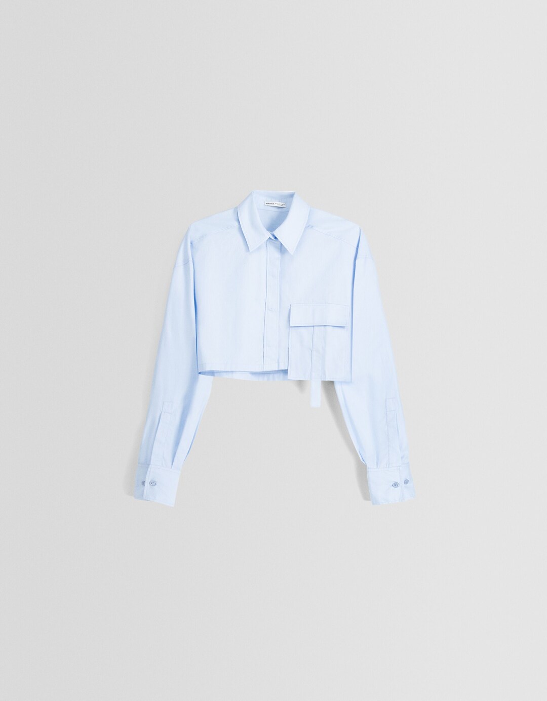 Long sleeve cropped poplin shirt with straps