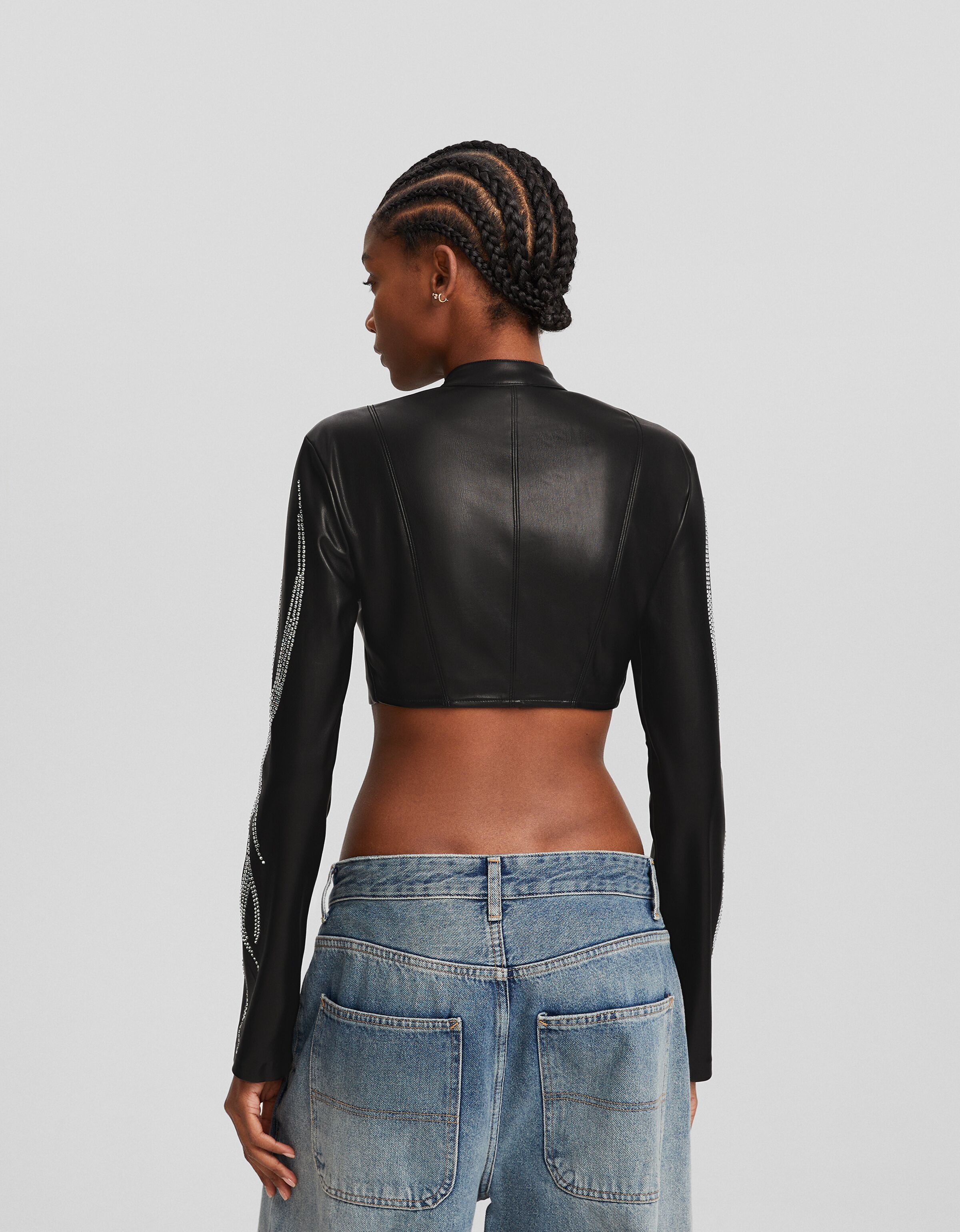 Cropped leather shop jacket bershka