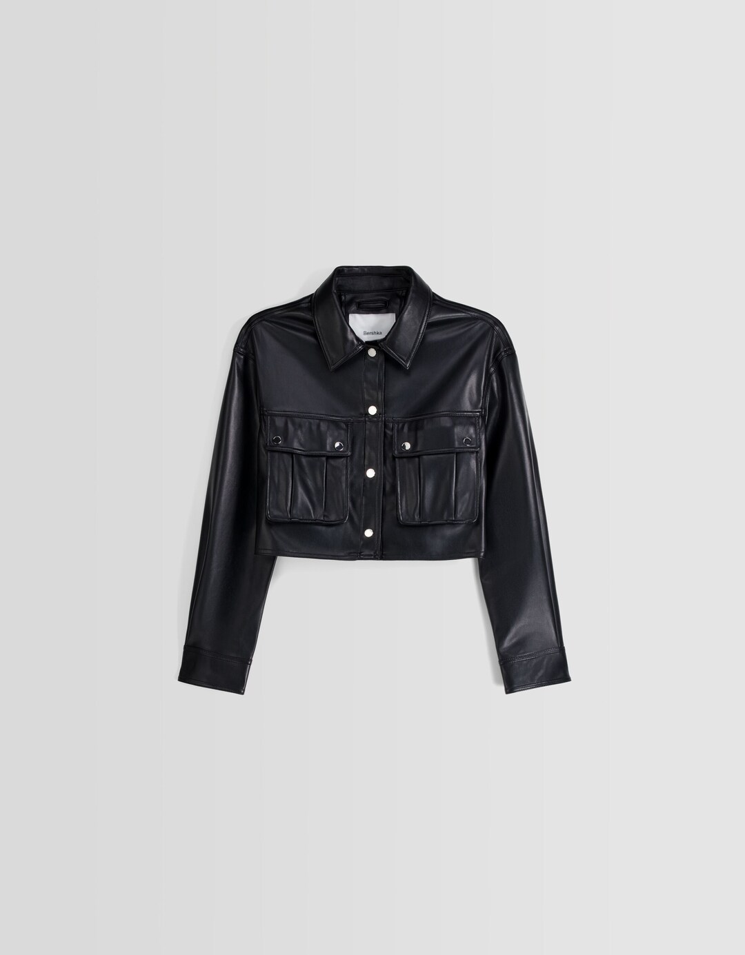 Cropped faux leather overshirt