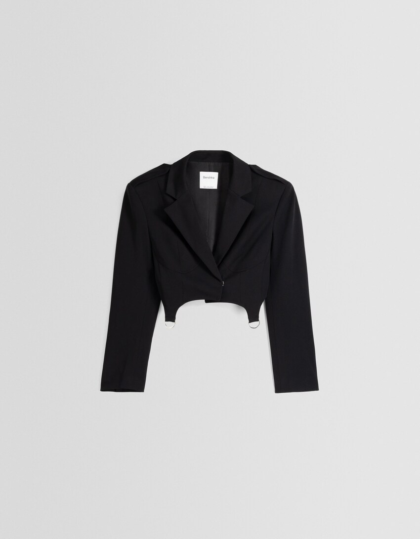 Cropped blazer with straps-Black-5