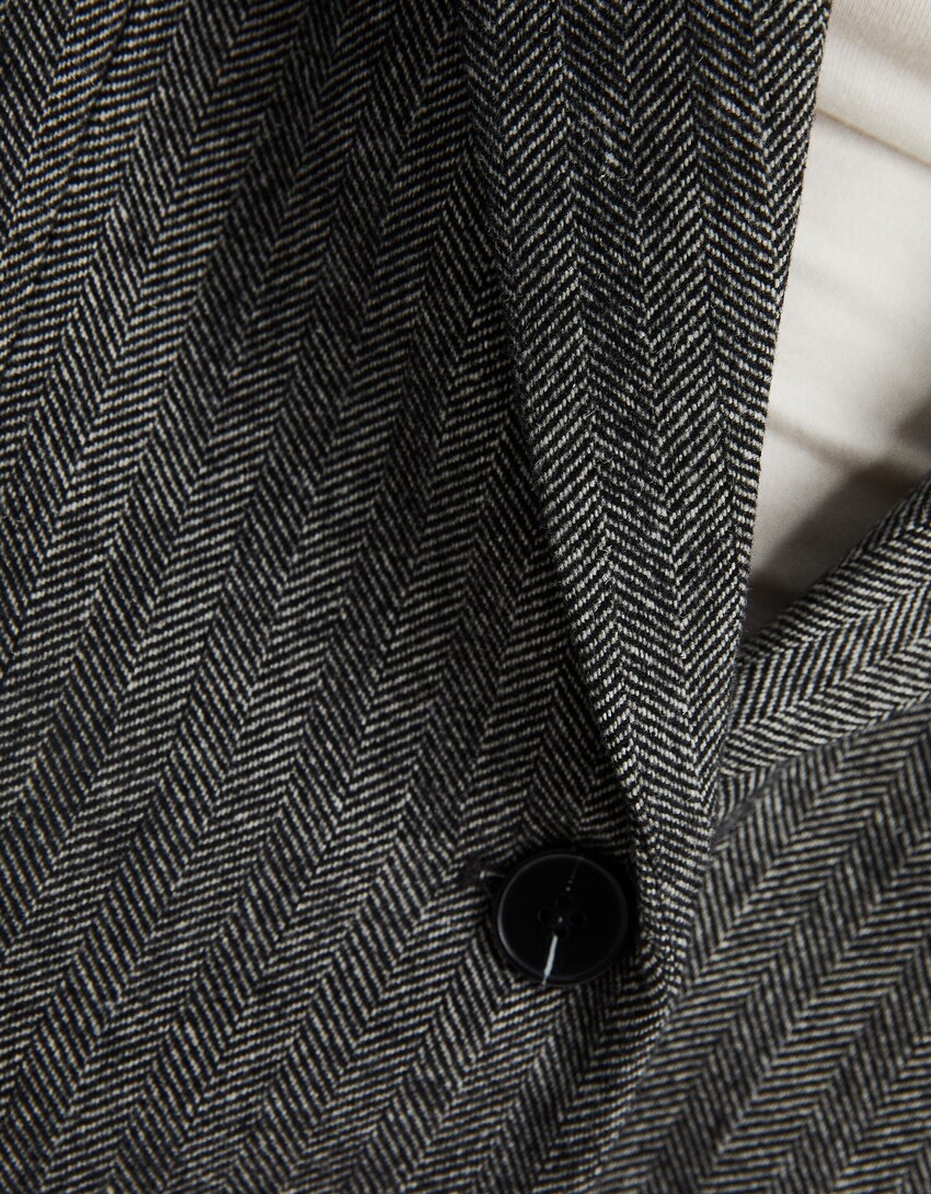 Herringbone blazer with wool detail-Grey-5
