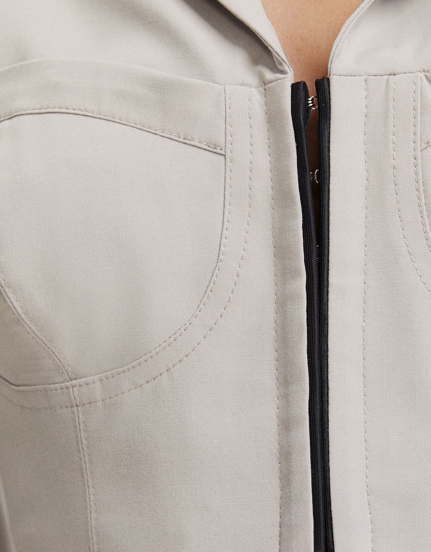 Cropped blazer with detail-Grey-5
