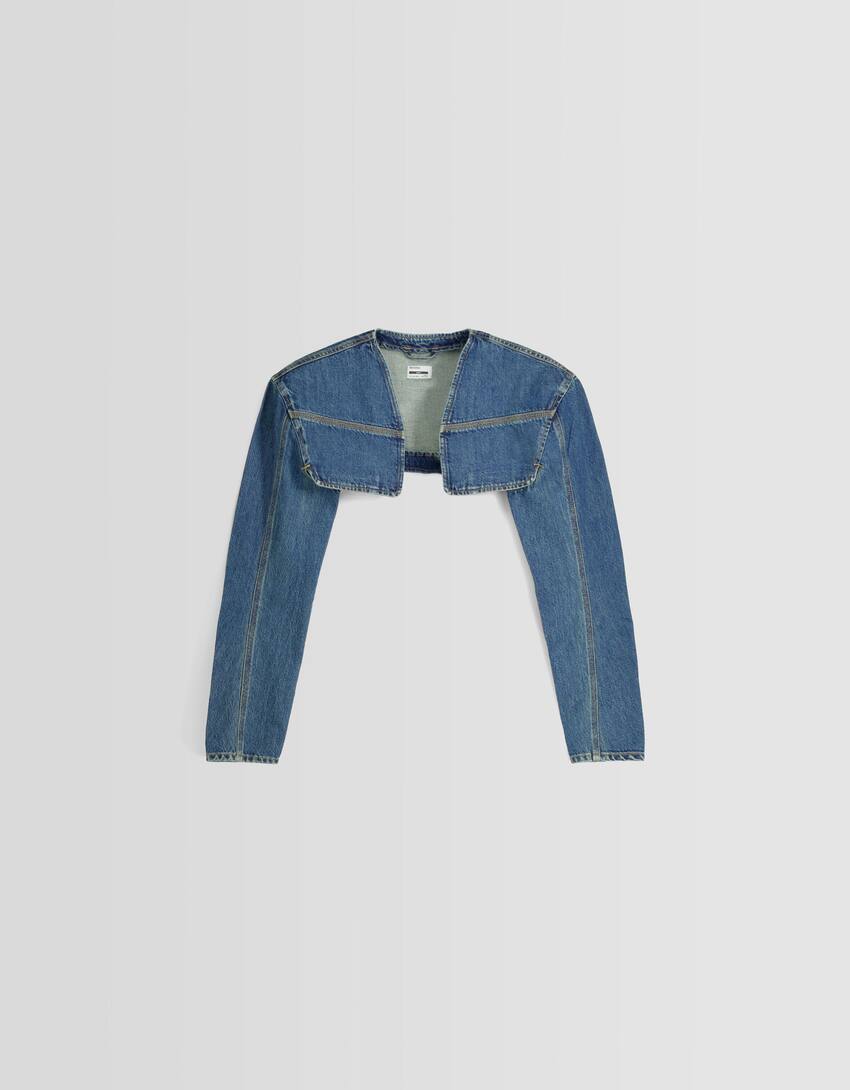 Denim bolero jacket-Washed out blue-4