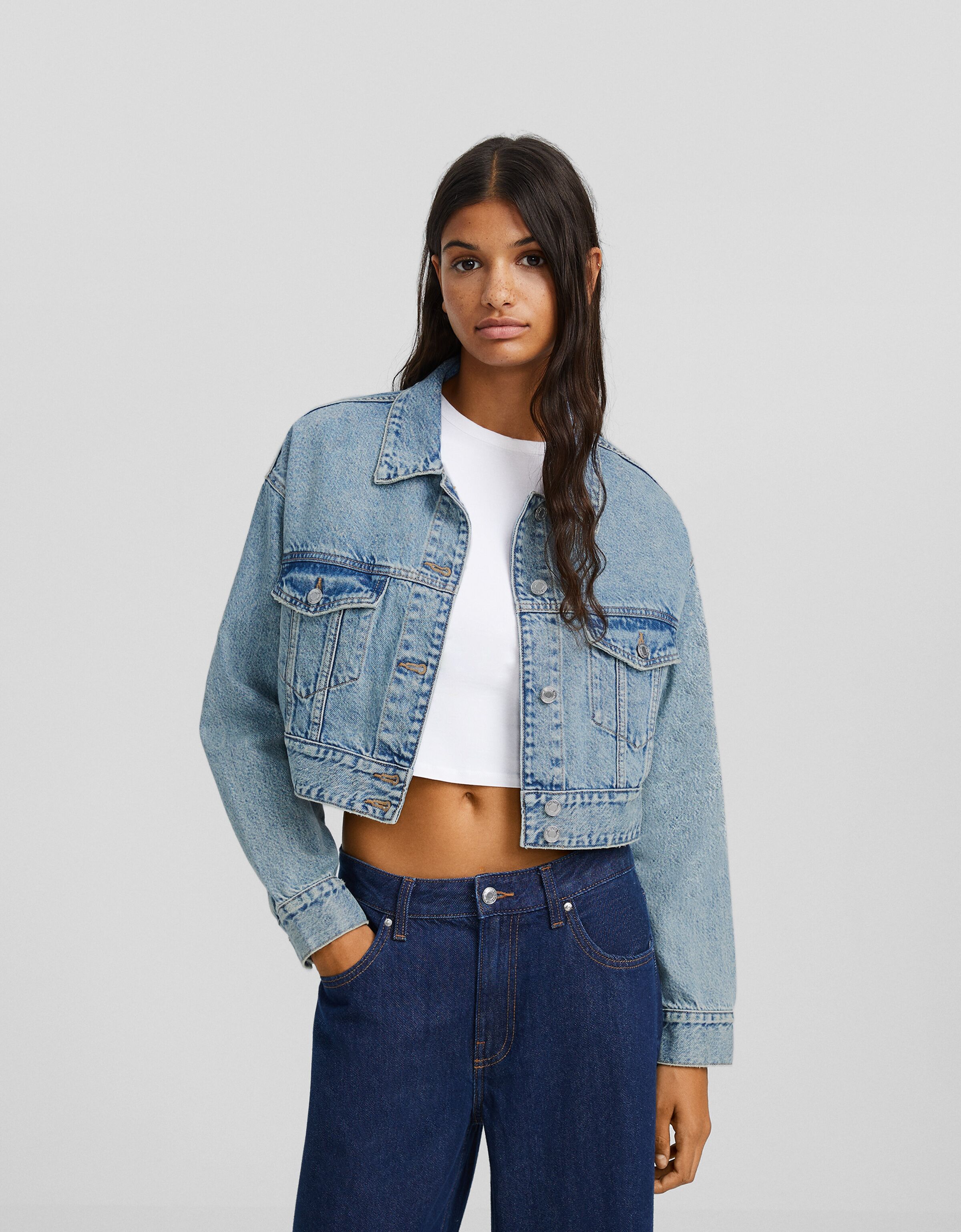 Bershka cropped 2025 denim jacket