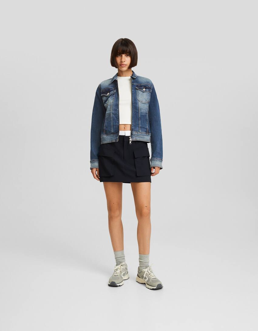 Denim jacket with zip-Washed out blue-3