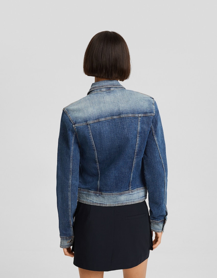 Denim jacket with zip-Washed out blue-1