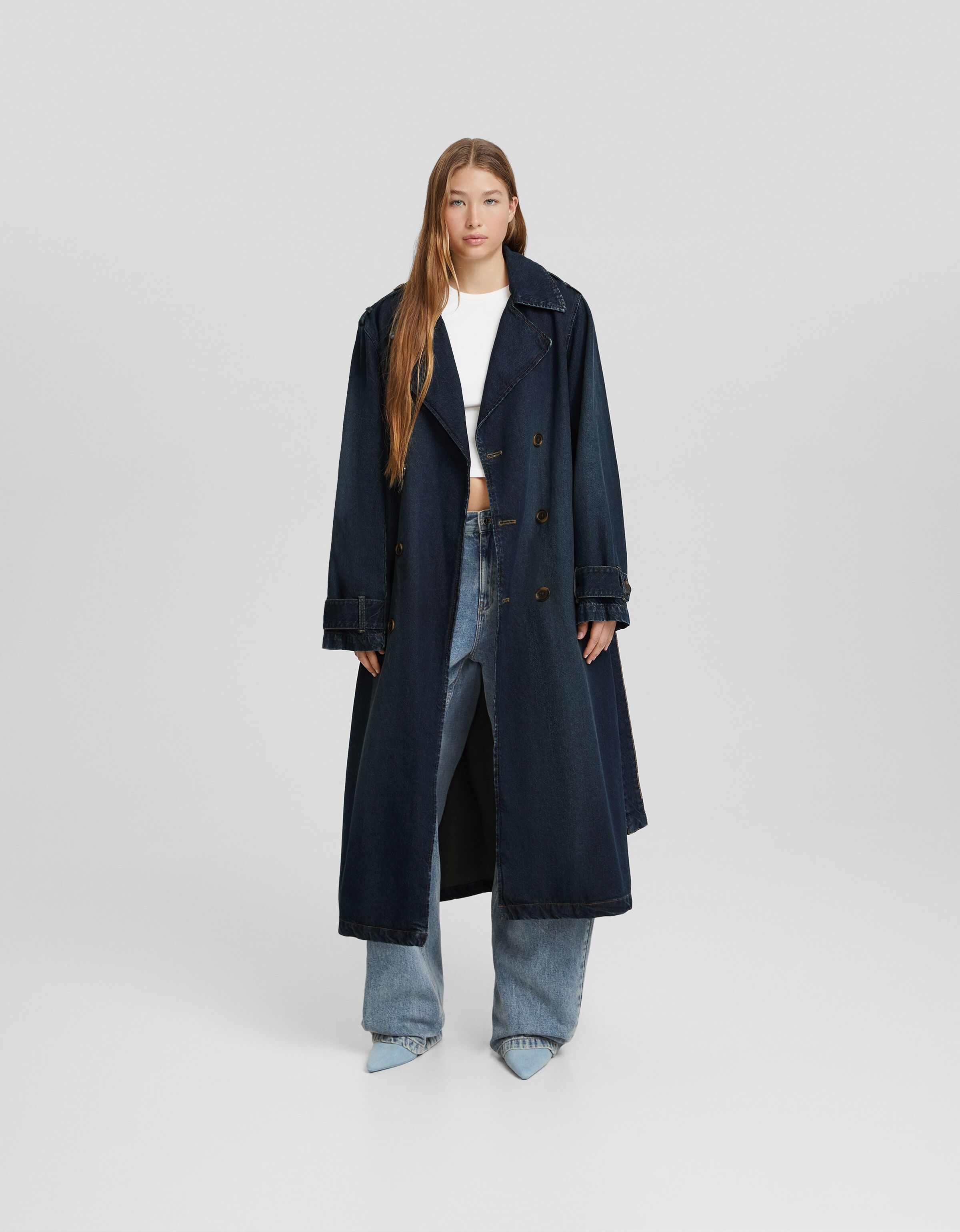 Denim trench coat Women Bershka