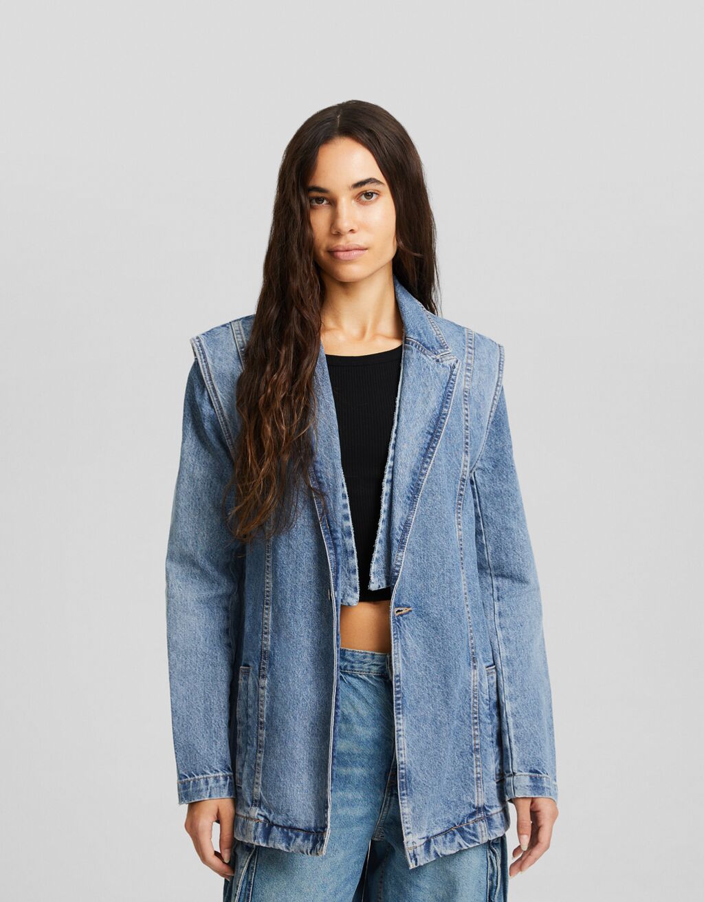 Denim detachable blazer Jackets BSK Teen Bershka