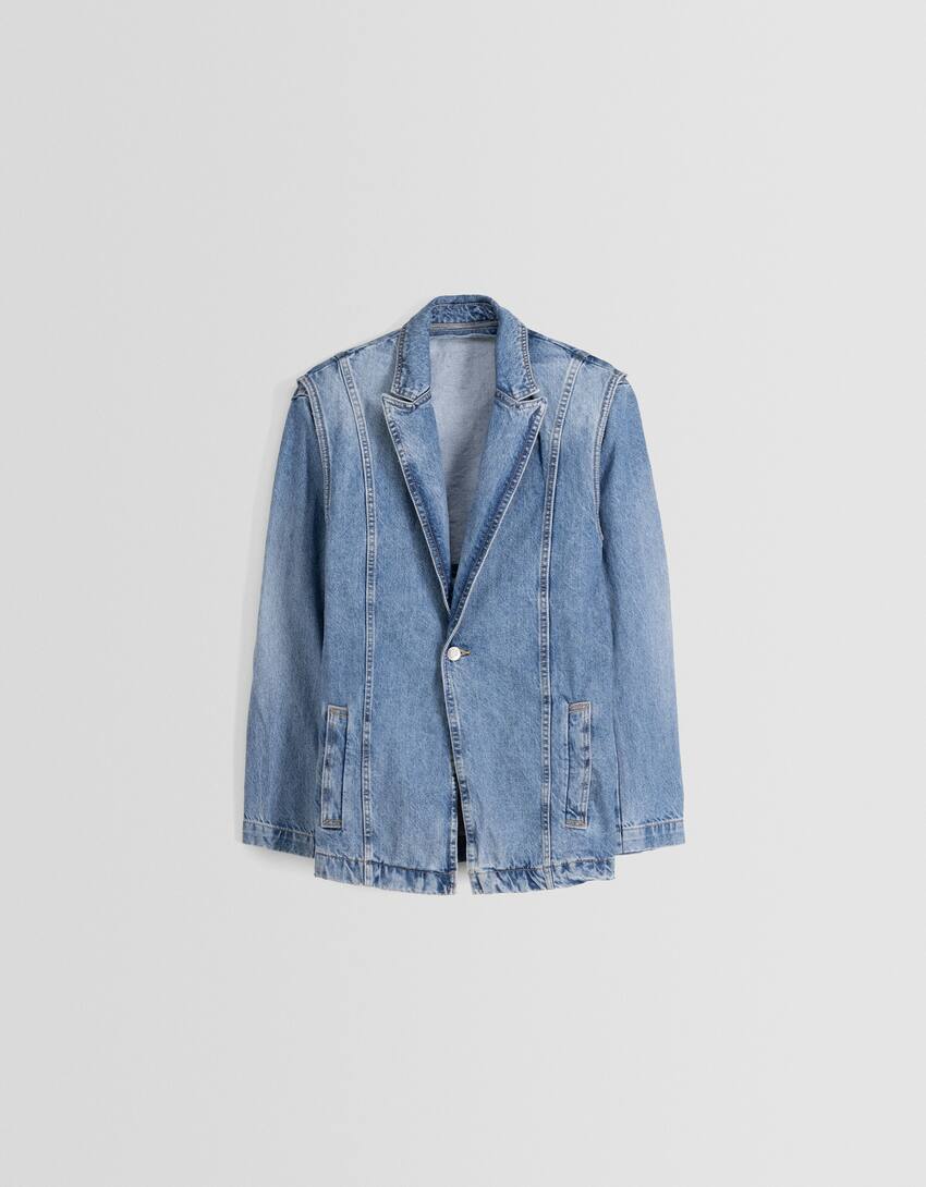 Denim detachable blazer-Washed out blue-5
