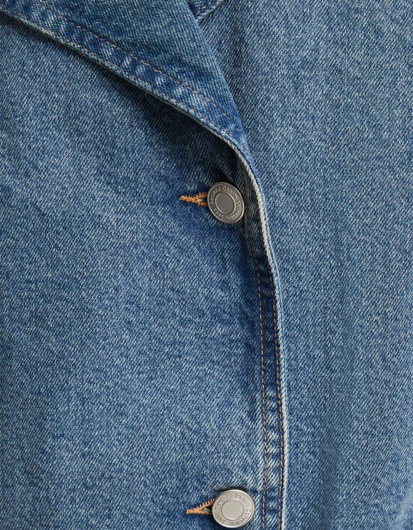 Cropped denim trench jacket-Blue-5
