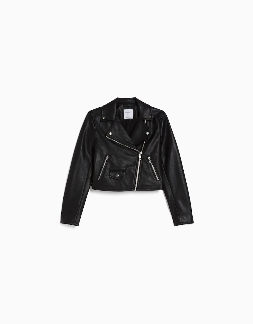 leather biker jacket - Jackets - Teen | Bershka