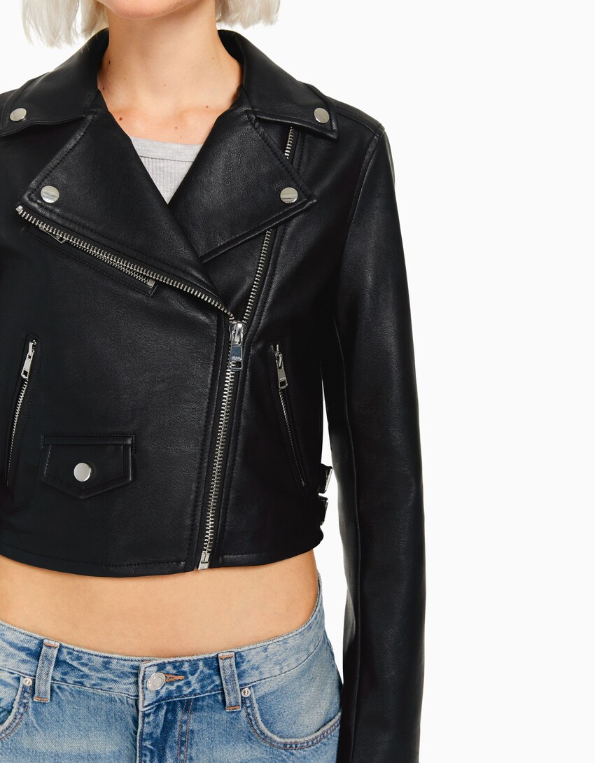 Faux Leather Biker Jacket Women Bershka 8177