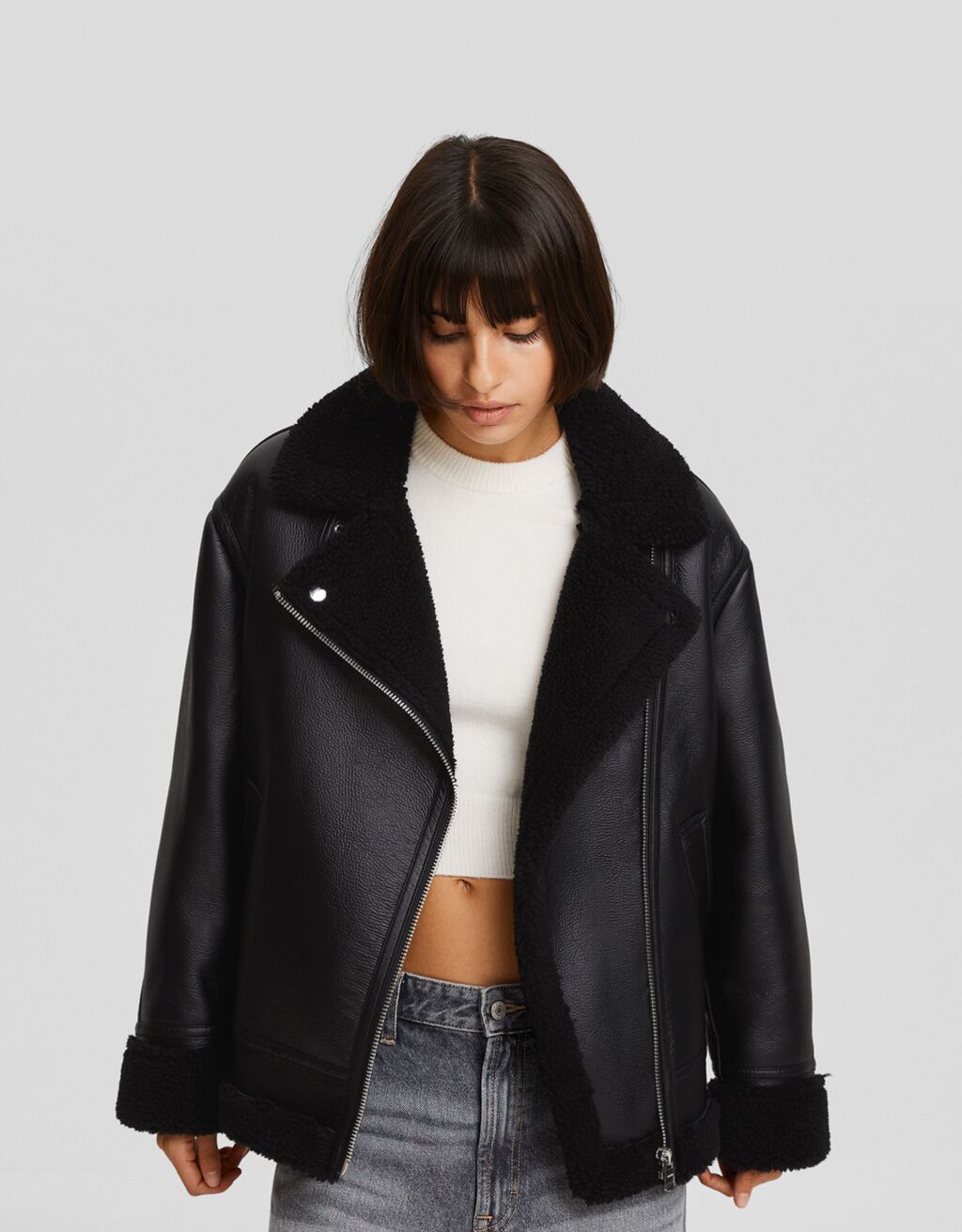 Oversize doublefaced biker jacket Women Bershka