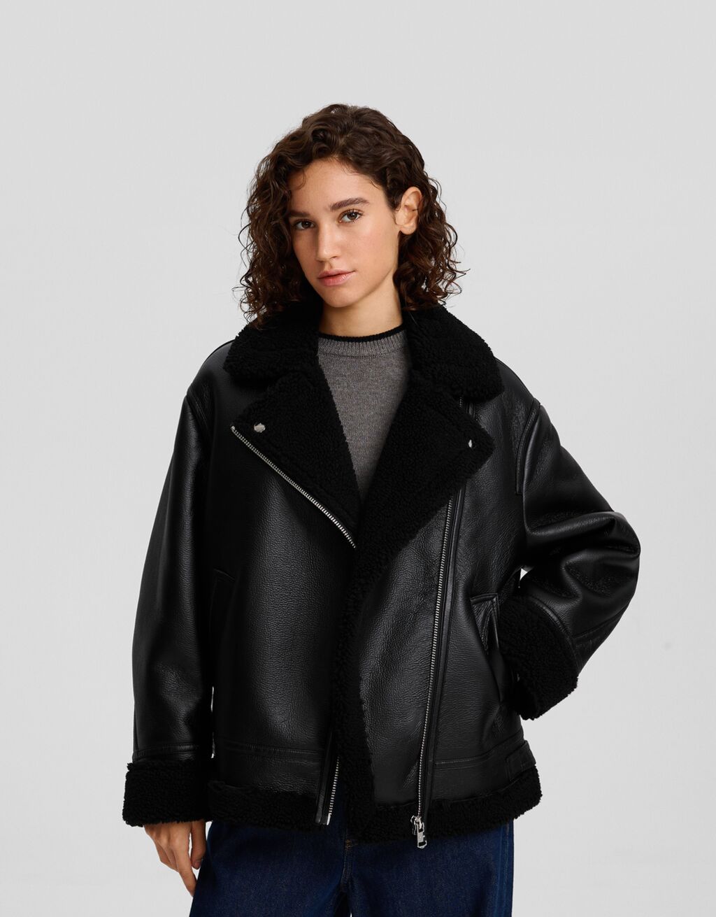 Oversize doublefaced biker jacket Women Bershka