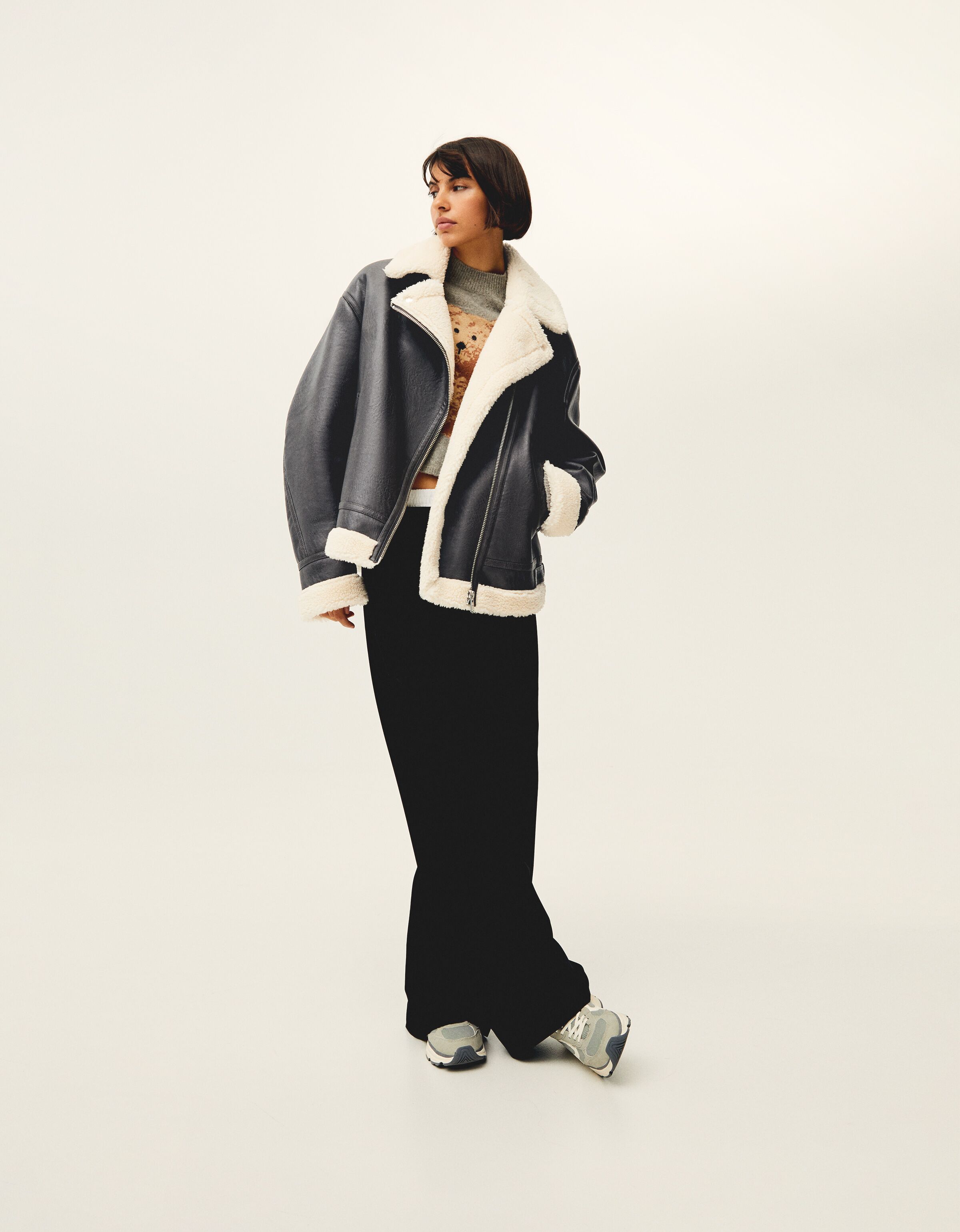 Oversize double faced biker jacket