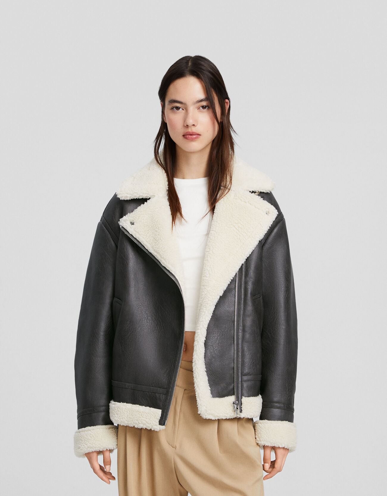 Blouson motard double face oversize Similicuir Femme Bershka