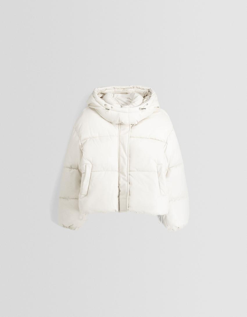 Caçadora embuatada caputxa efecte pell-Cru-4