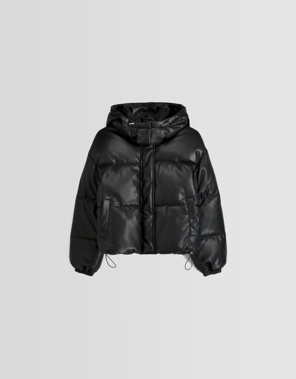 Faux leather hoodie puffer jacket