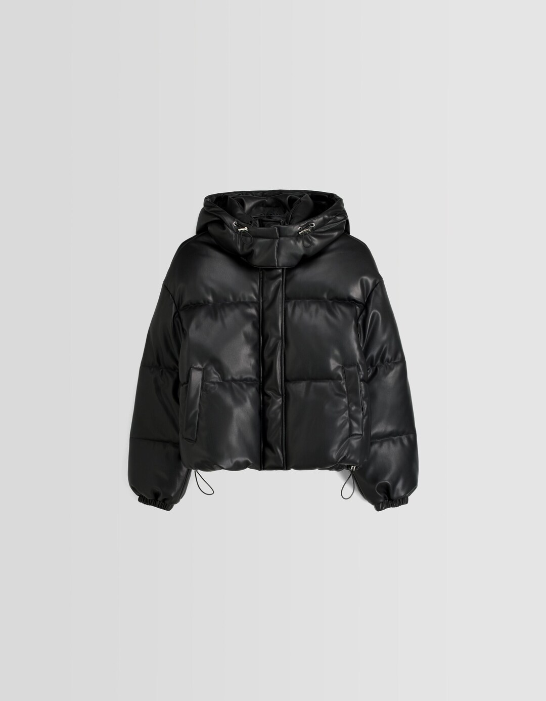 Faux leather hoodie puffer jacket