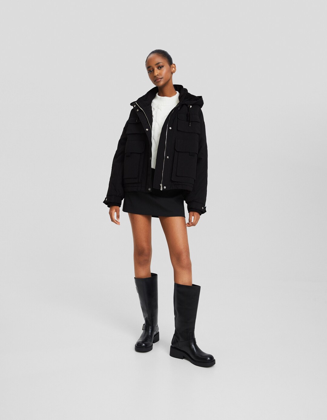 Parka curta com nylon multipocket