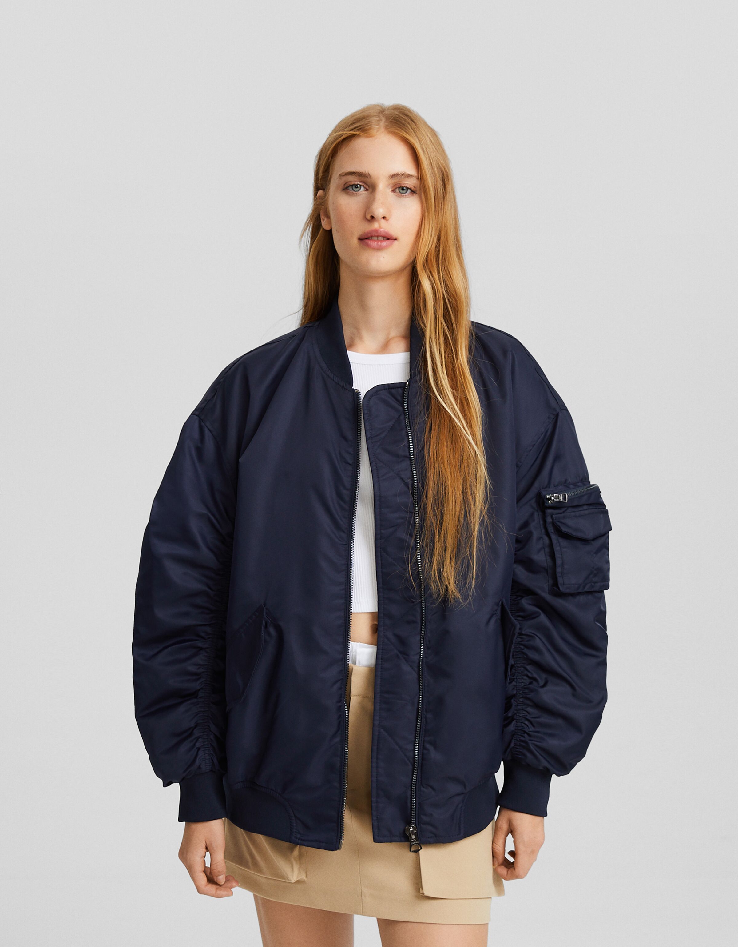 Nylon blend bomber style puffer jacket Women Bershka