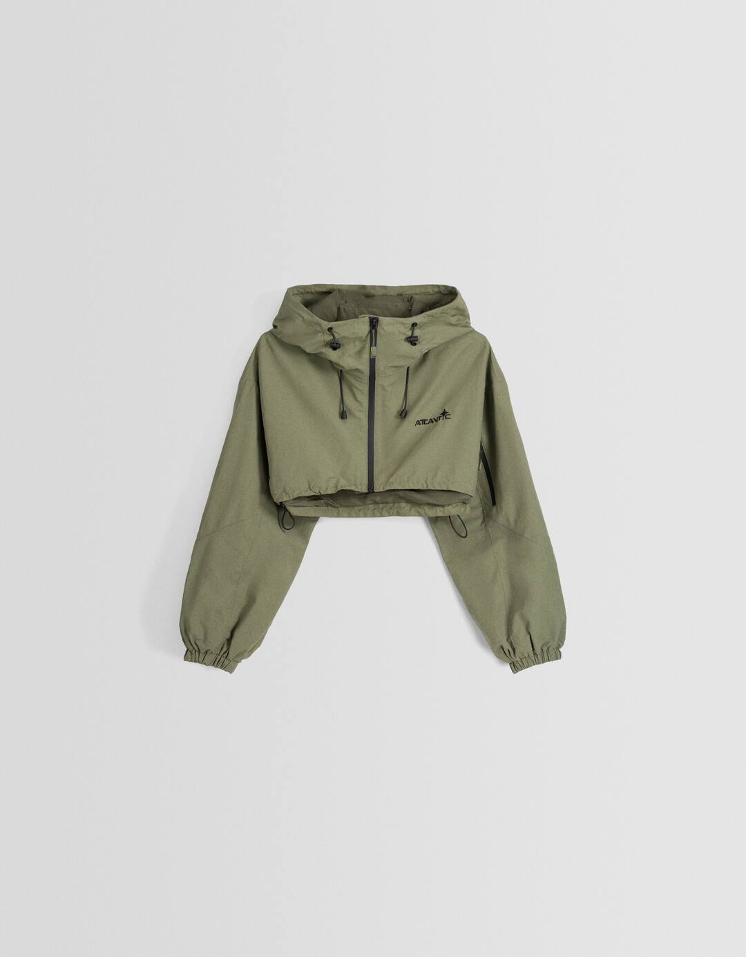 Jaket crop hoodie campuran nilon