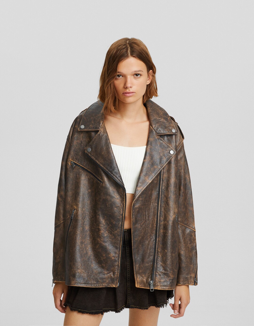 Vintage-effect leather jacket