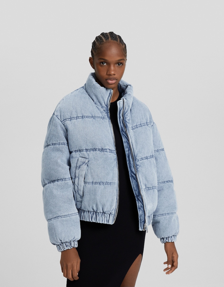 Denim puffer jacket - Women | Bershka