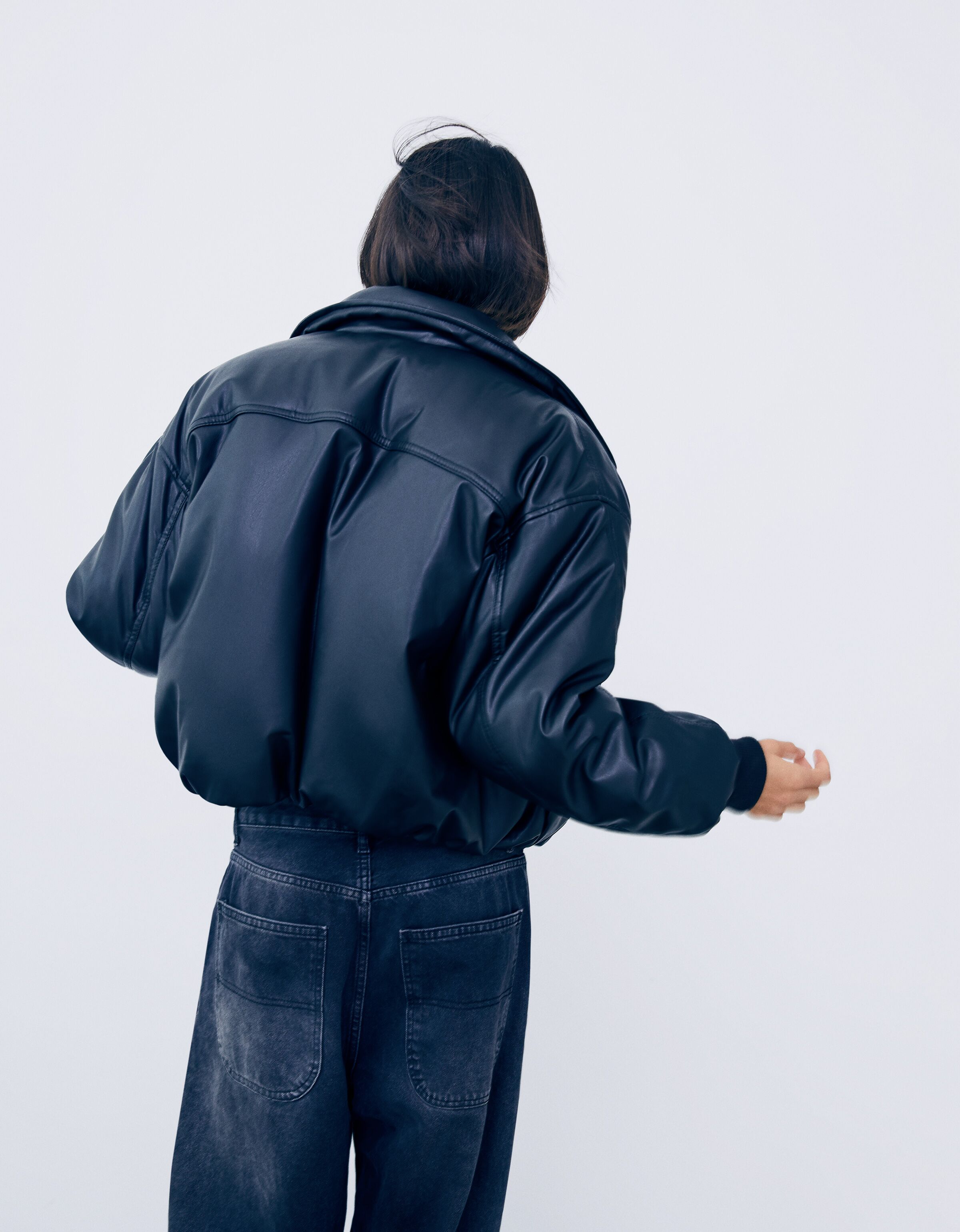 Black Leather Jacket Women's Juniors Fashionable Cropped Faux