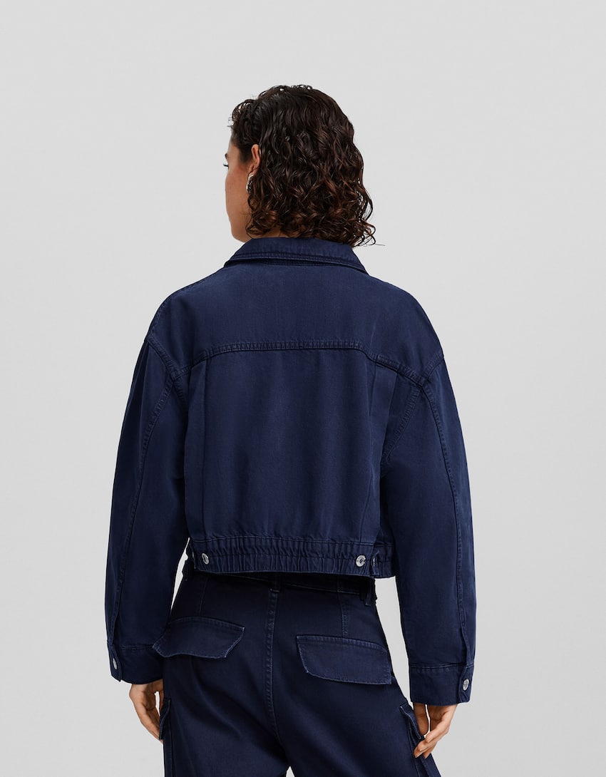 Cotton jacket with pockets-Dark blue-1