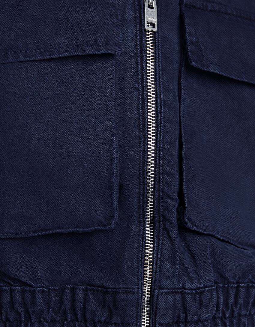 Cotton jacket with pockets-Dark blue-5