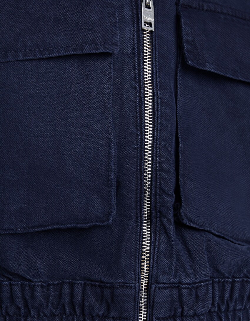 Blusão algodão bolsos-Azul escuro-5