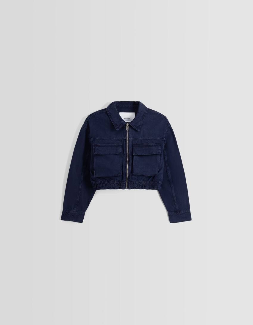 Cotton jacket with pockets-Dark blue-4