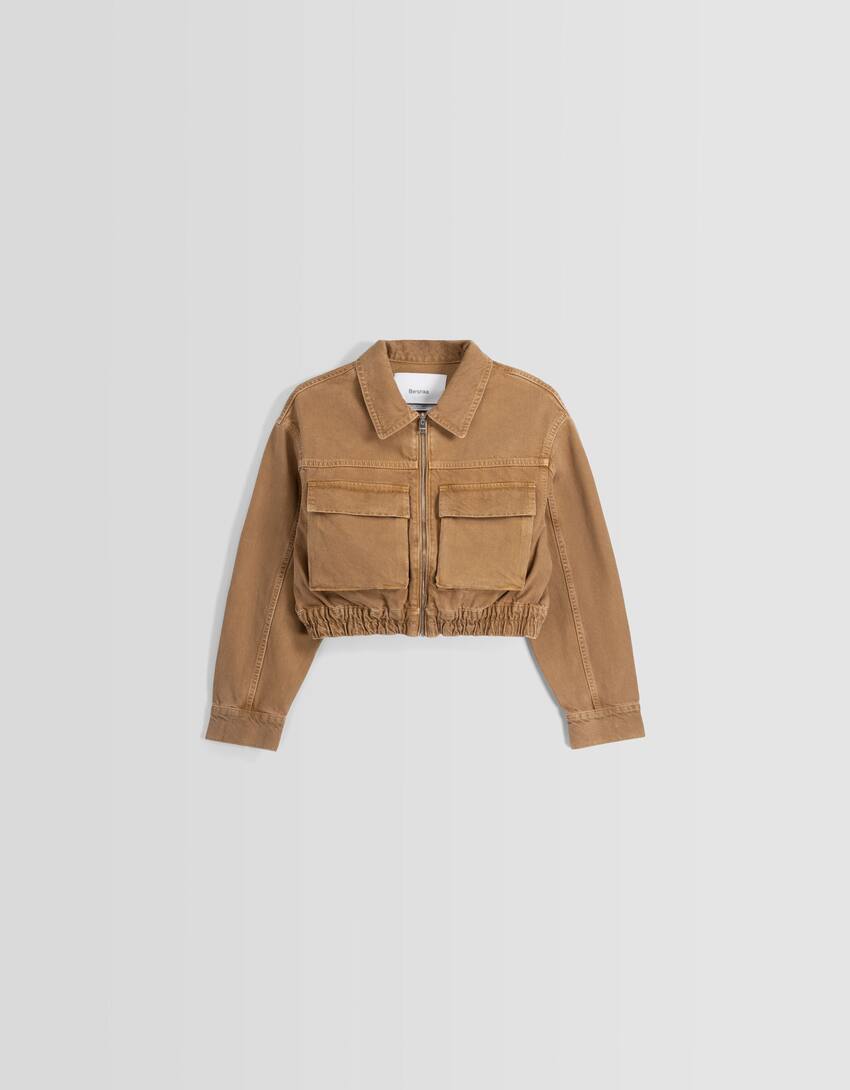 Cotton jacket with pockets-Camel-4