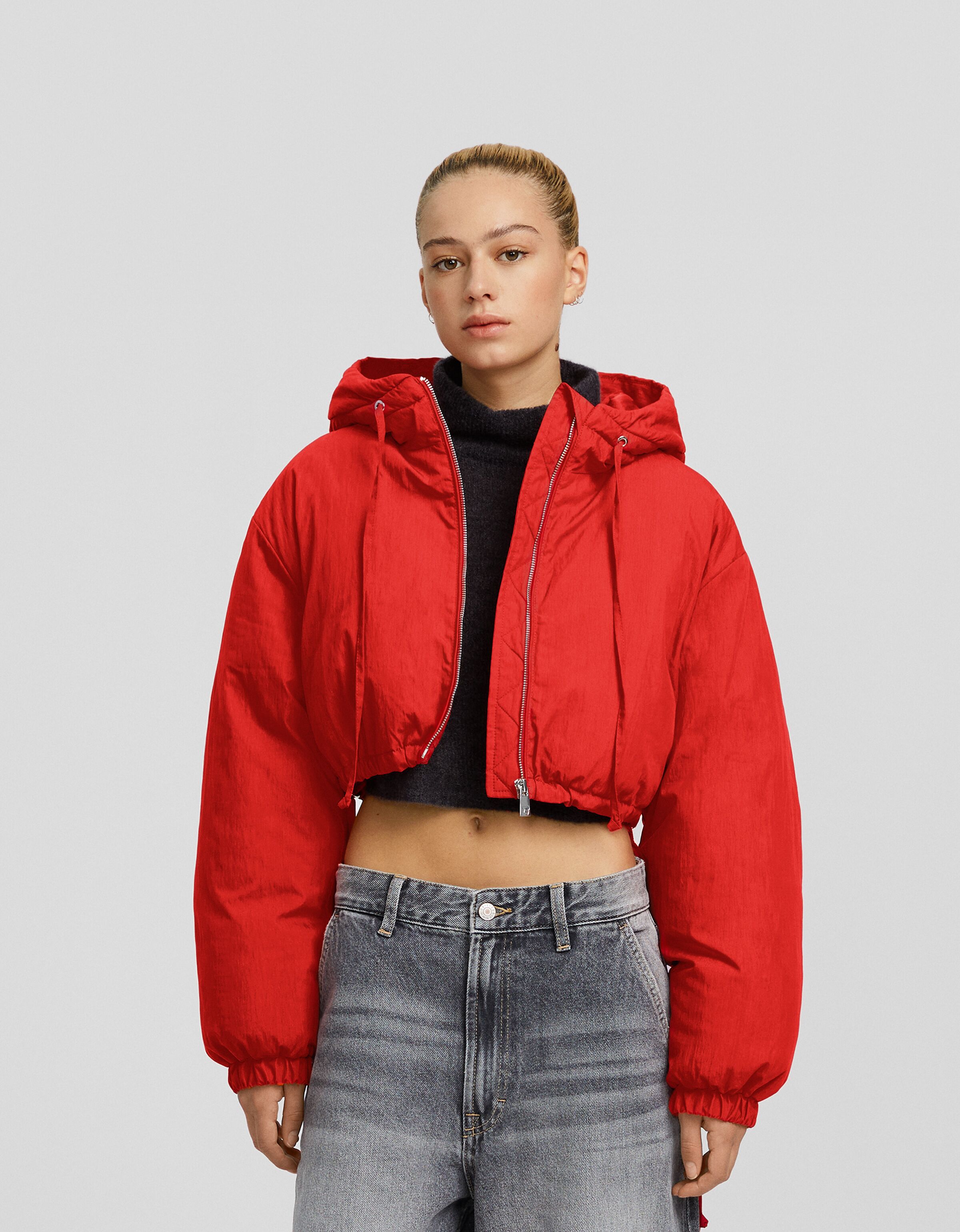 Bershka puffer jacket with hood store