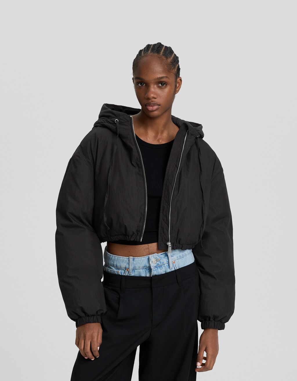 Puffer jacket with hood bershka outlet