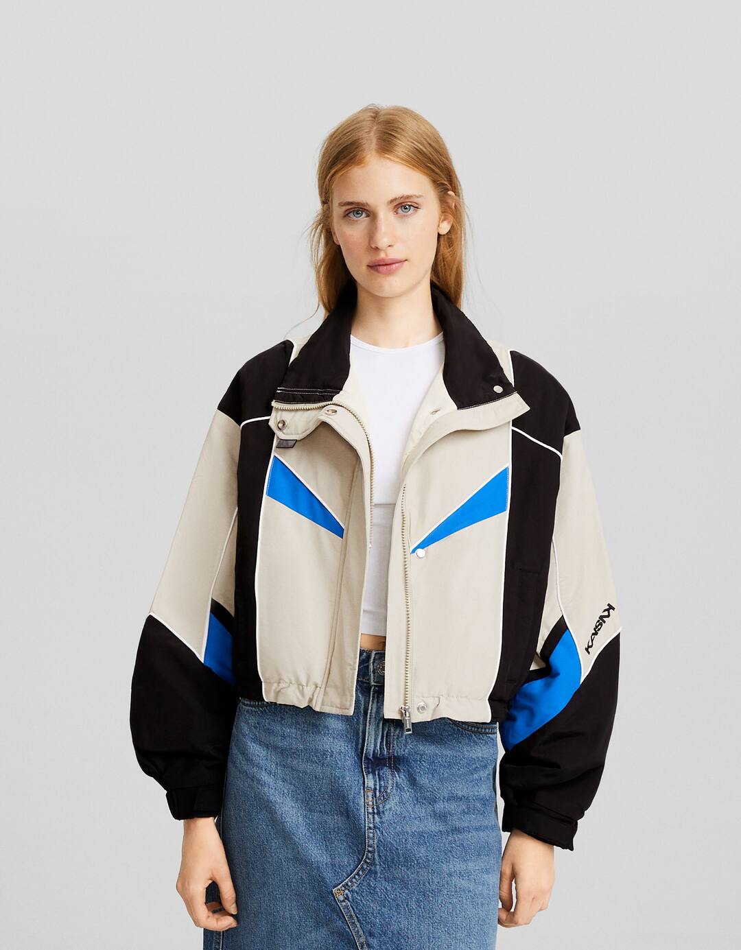 Nylon blend colour block jacket