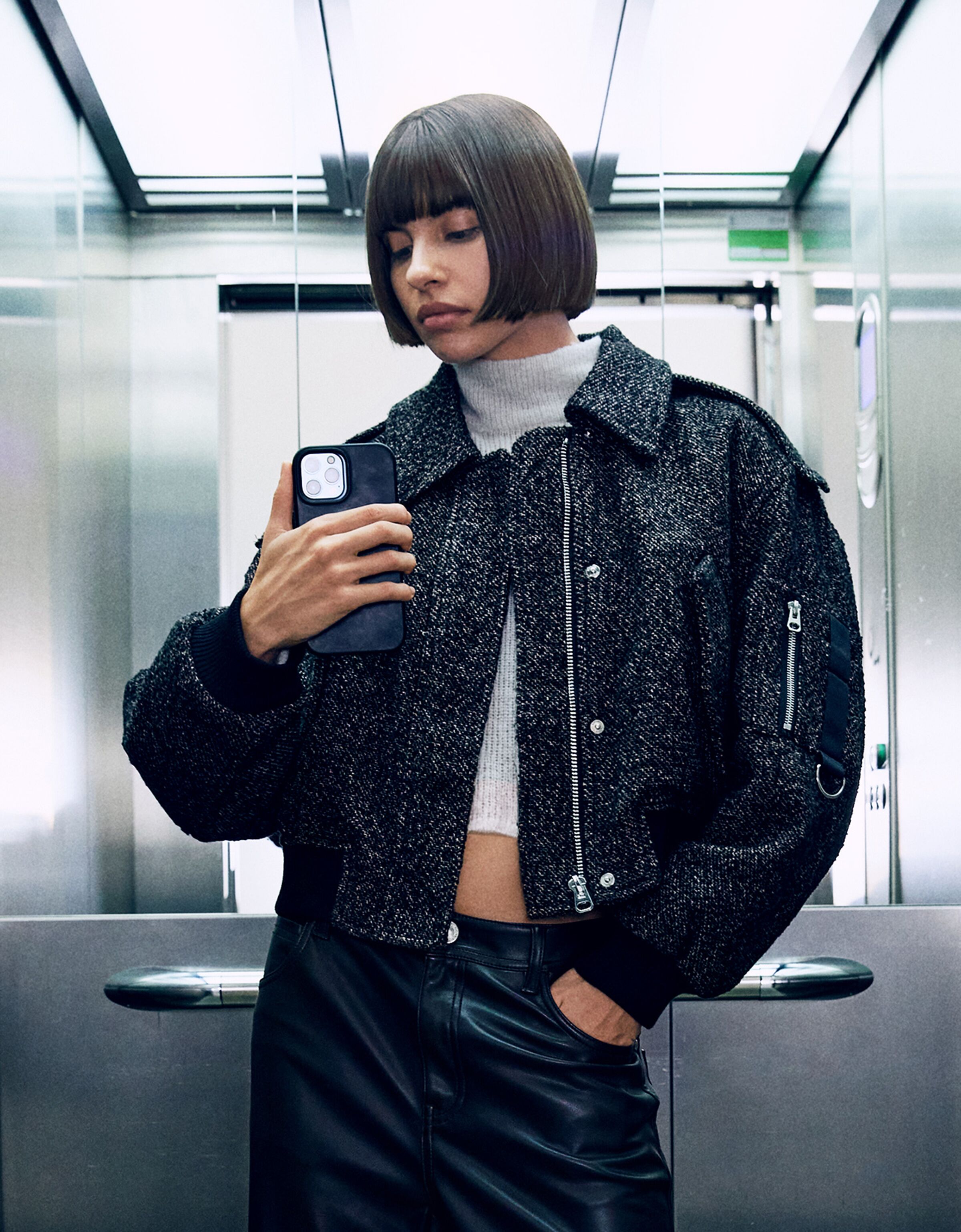 Textured wool blend bomber jacket Women Bershka