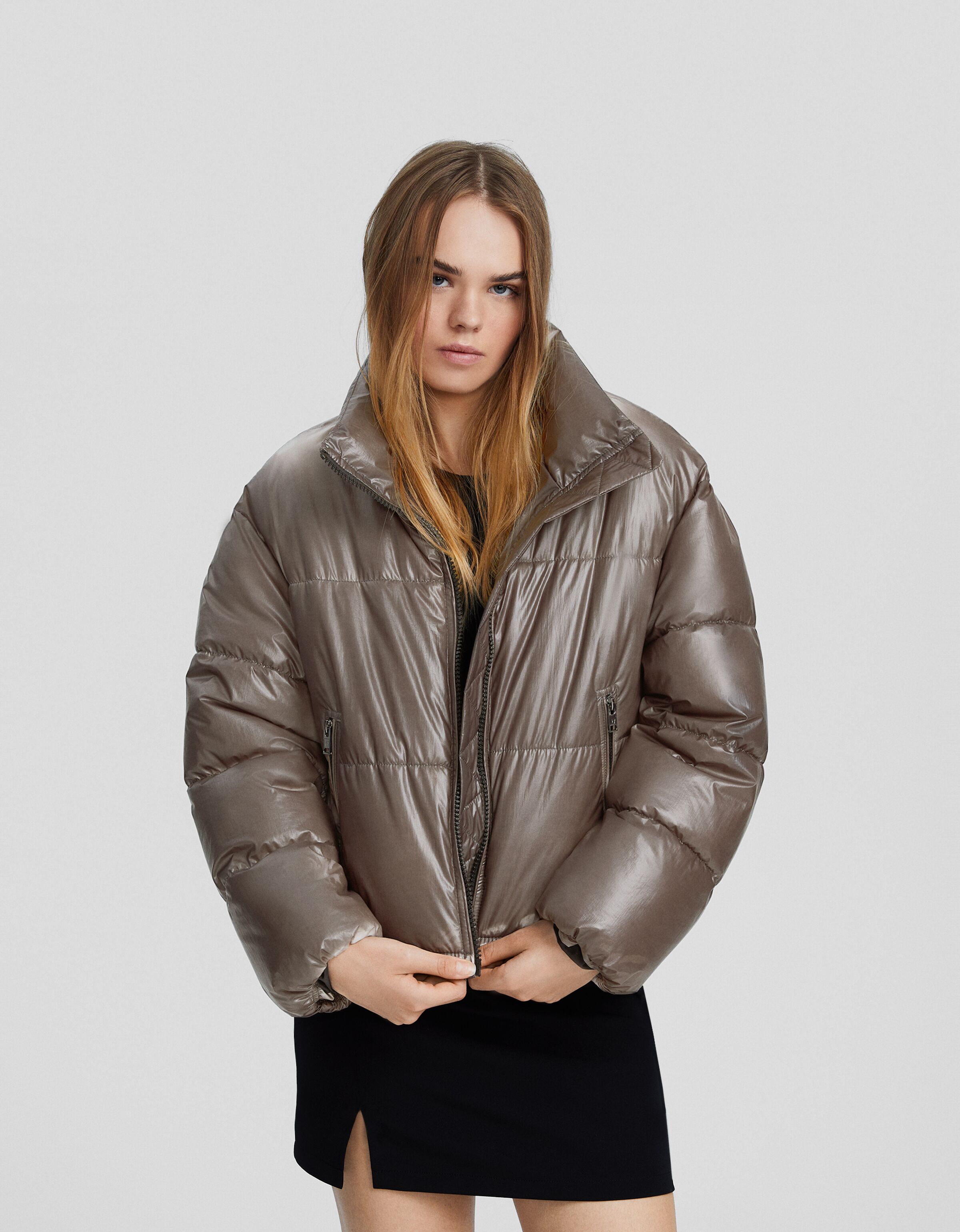 Metallic grey store puffer jacket