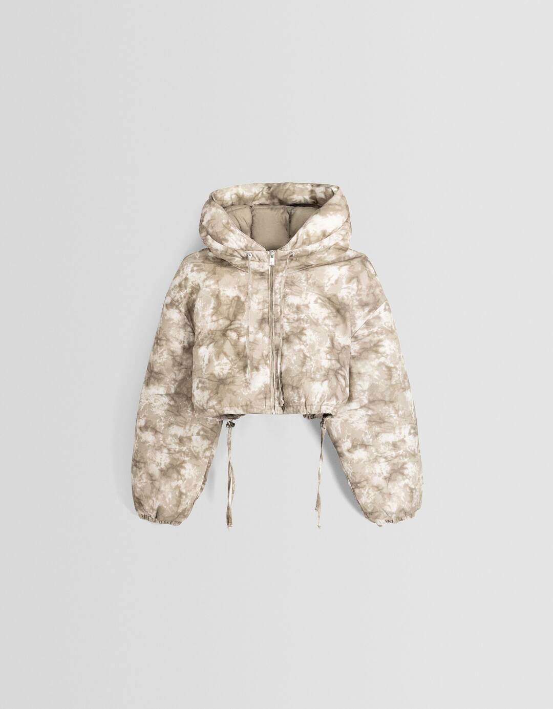 Cropped printed puffer jacket with hood