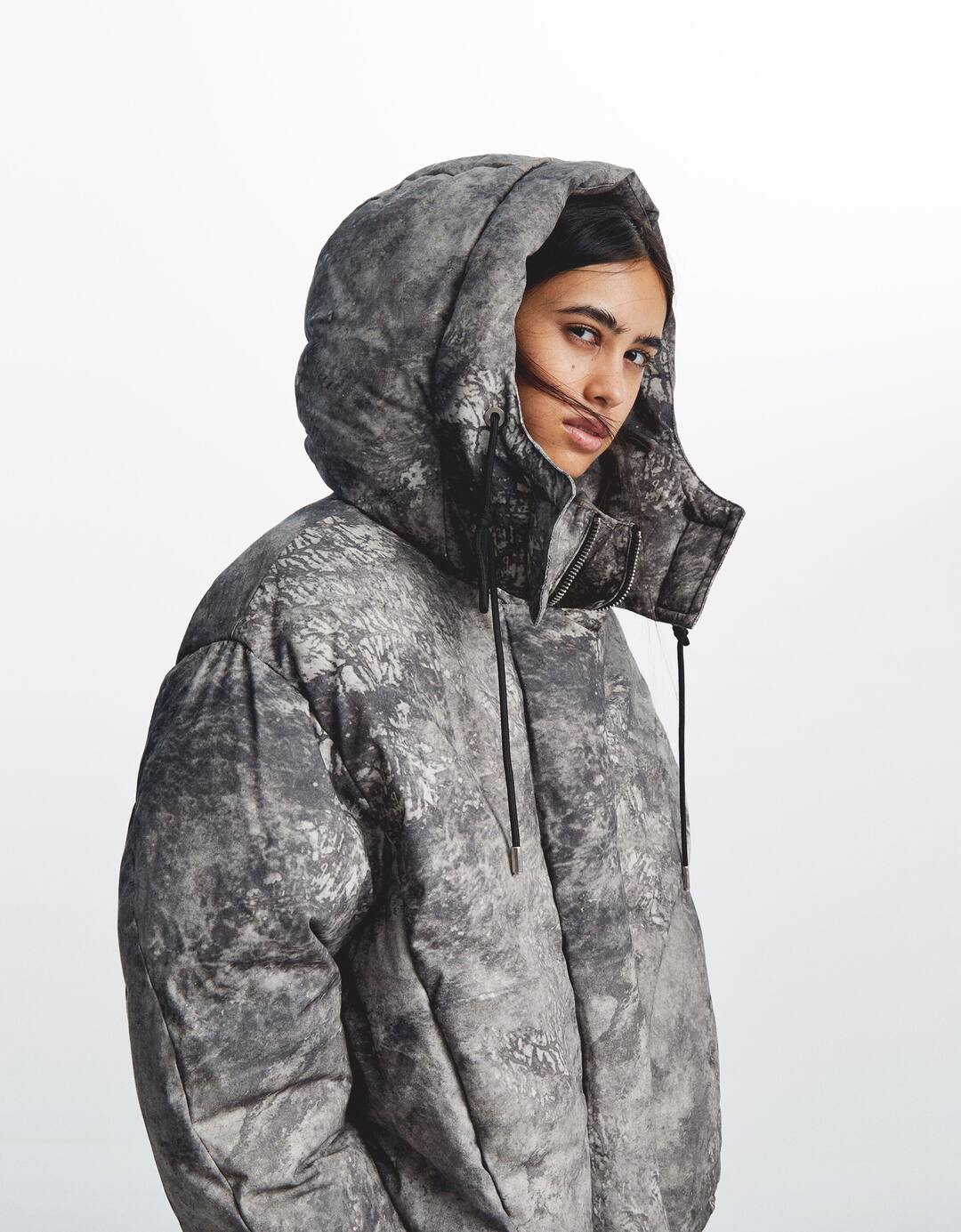 Oversize printed puffer jacket