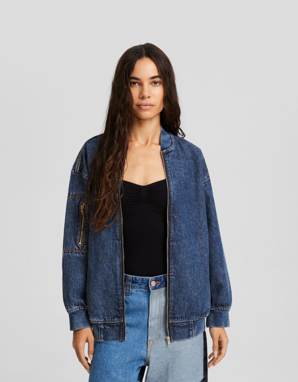 Bershka red denim outlet jacket