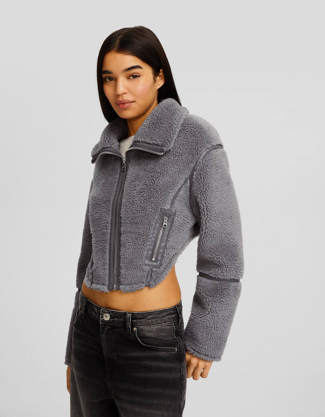 Bodysuit-effect jacket with faux shearling